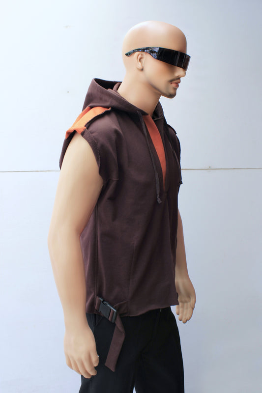 "SLEEVELESS" TUNIC HOODIE ( Choco/Terra )