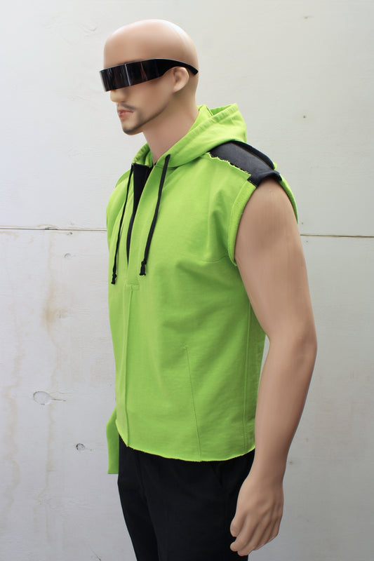 "SLEEVELESS" TUNIC HOODIE ( Green/Black )