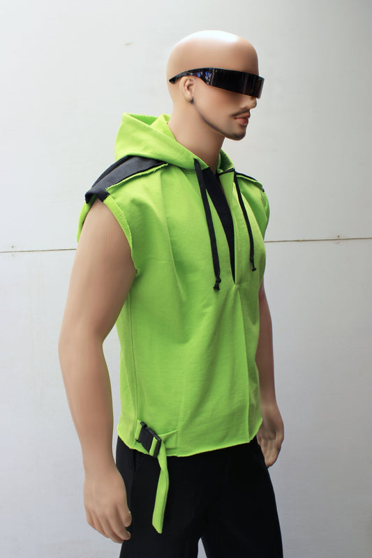 "SLEEVELESS" TUNIC HOODIE ( Green/Black )