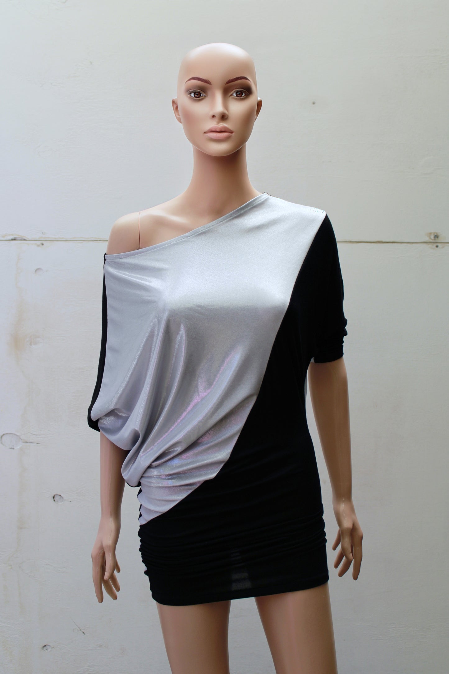 "DOUBLE TROUBLE" ASYMETRIC SilverShine MINIDRESS