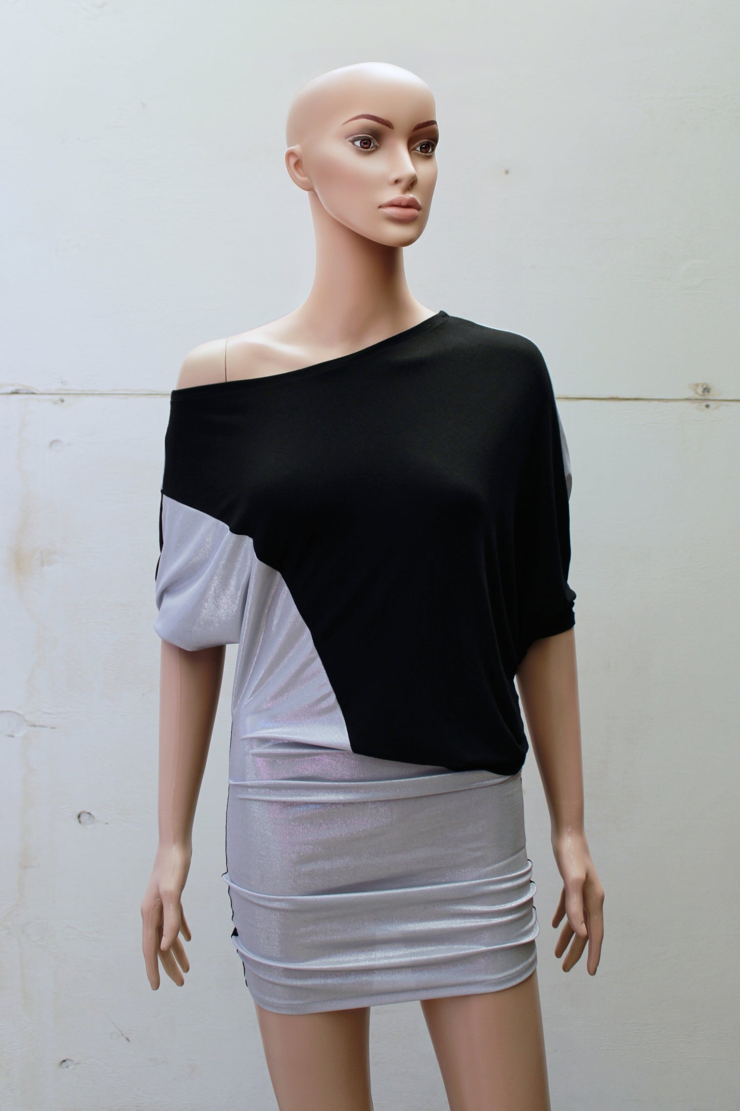 "DOUBLE TROUBLE" ASYMETRIC SilverShine MINIDRESS