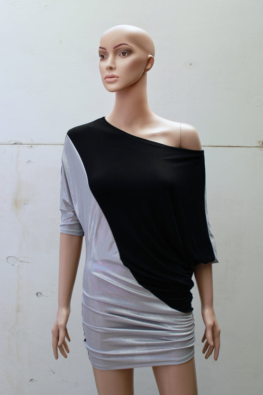 "DOUBLE TROUBLE" ASYMETRIC SilverShine MINIDRESS