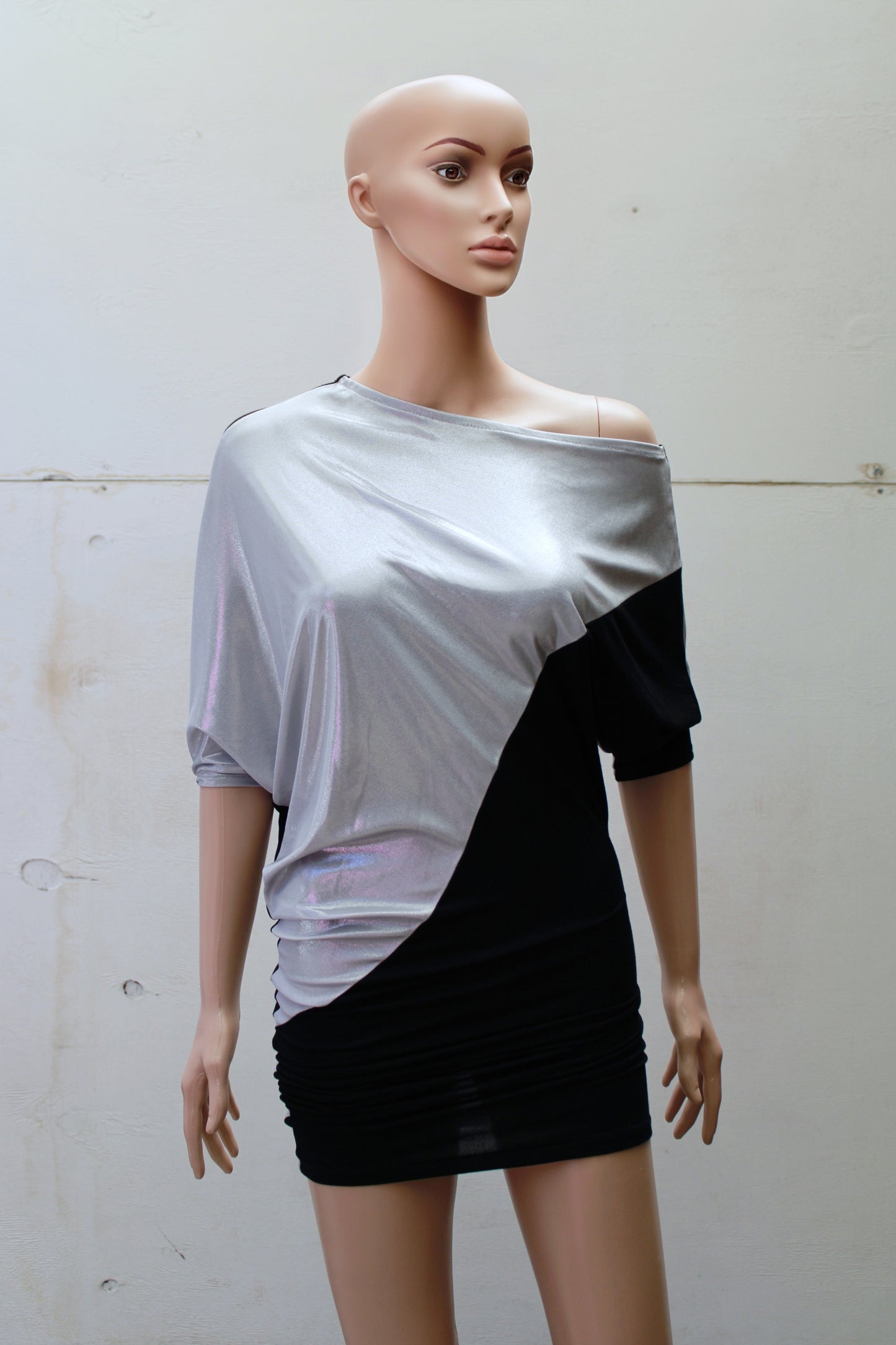 "DOUBLE TROUBLE" ASYMETRIC SilverShine MINIDRESS