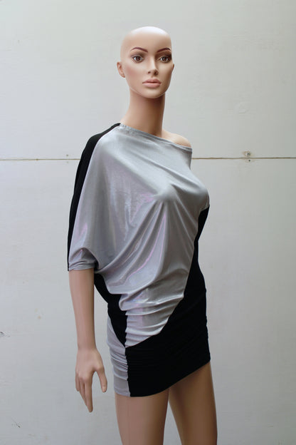 "DOUBLE TROUBLE" ASYMETRIC SilverShine MINIDRESS