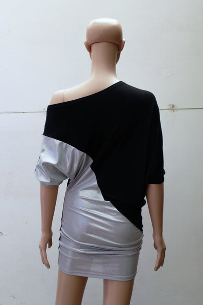 "DOUBLE TROUBLE" ASYMETRIC SilverShine MINIDRESS