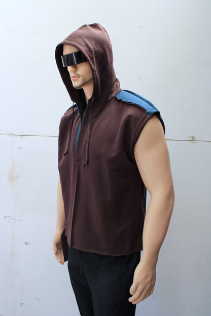 "SLEEVELESS" TUNIC HOODIE ( Choco/Petr )