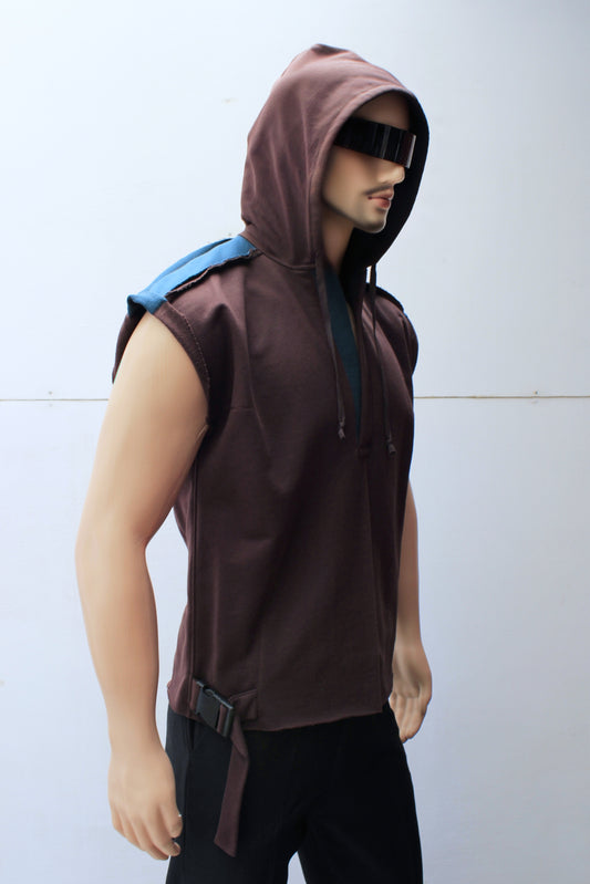 "SLEEVELESS" TUNIC HOODIE ( Choco/Petr )