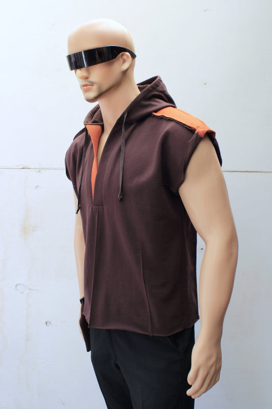"SLEEVELESS" TUNIC HOODIE ( Choco/Terra )