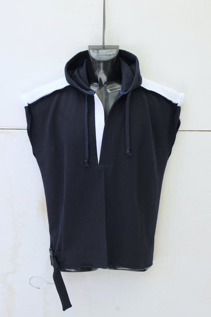 "SLEEVELESS" TUNIC HOODIE ( Navy/White )