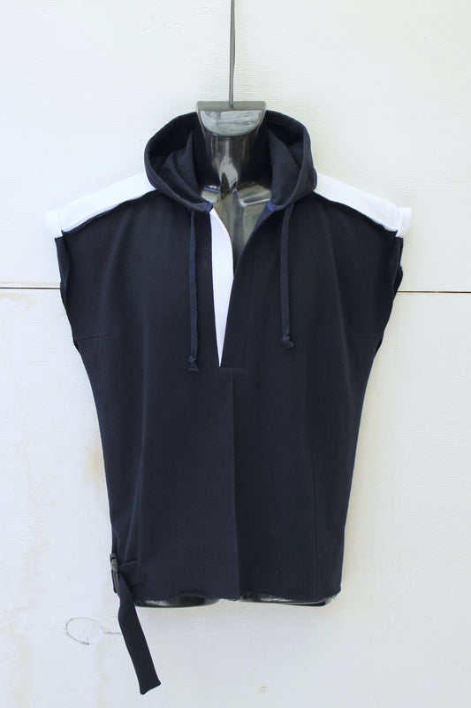 "SLEEVELESS" TUNIC HOODIE ( Navy/White )