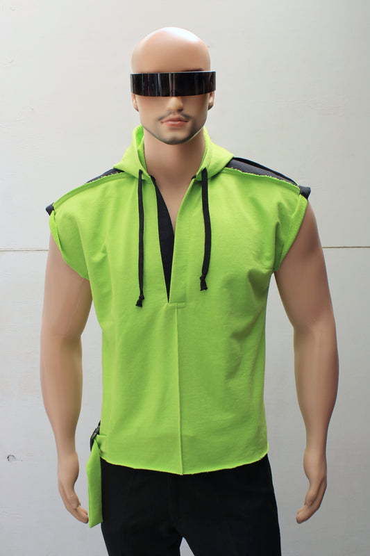 "SLEEVELESS" TUNIC HOODIE ( Green/Black )