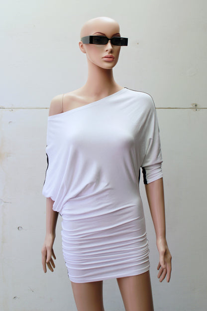 "DOUBLE TROUBLE" ASYMETRIC B&W MINIDRESS